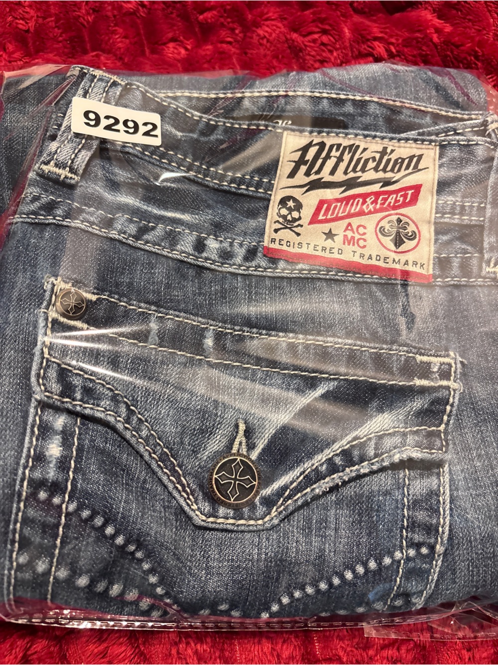 Affliction Women's Blue Cooper Relaxed Jeans with Distressed Paneled Rips 36x32 - Picture 9 of 10